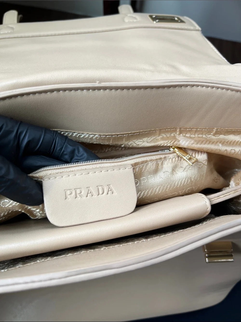 Prada Beige Leather Satchel with Gold Hardware
